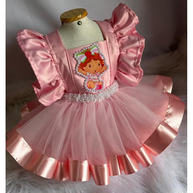 Fantasia moranguinho baby jardineira menina vestido moranguinho festa