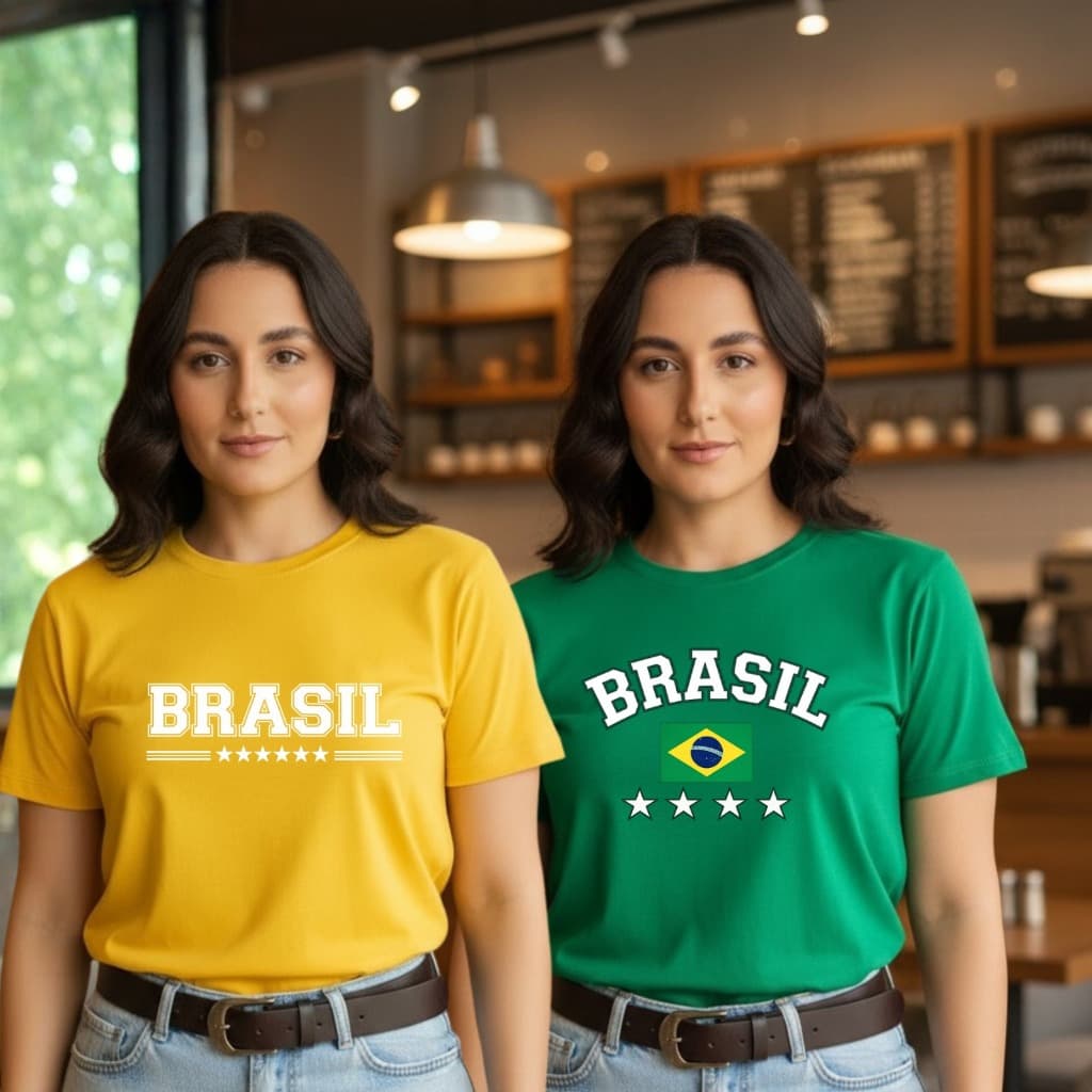 Kit 2 Camisetas Brasil Feminina e Masculina Unissex 100% Algodão – Perfeita para Jogos da Copa