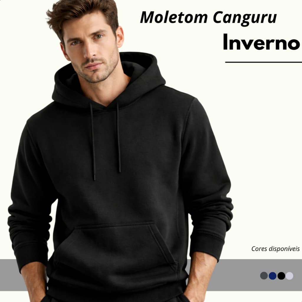 Moletom Masculino Com Bolsos Kanguru Em Algodão Flanelado Conforto Inverno/Frio