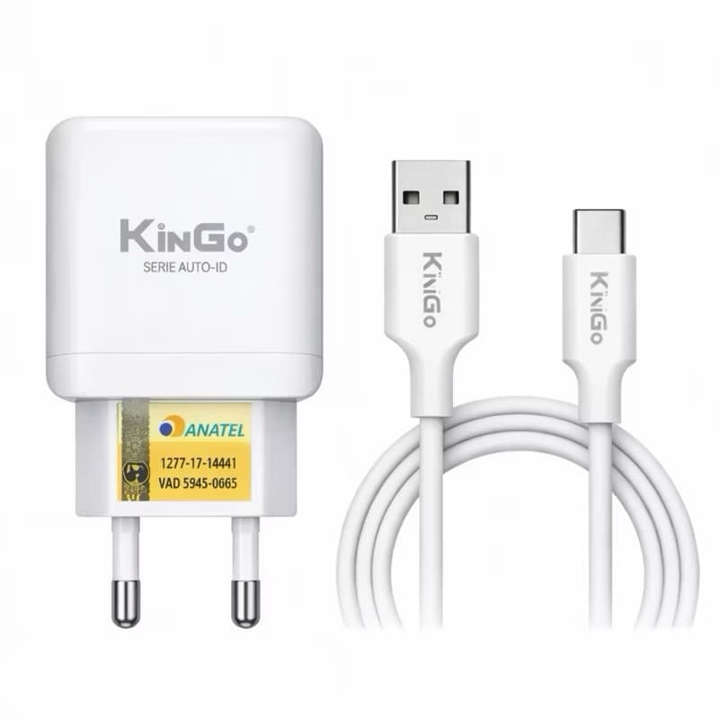 Carregador Turbo 3,4A com Cabo Tipo C 2,1A - Kit Carga Rápida KinGo