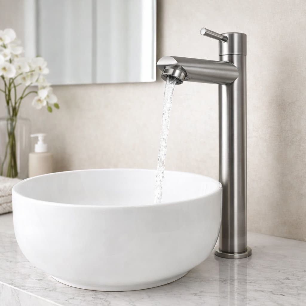 Torneira Bica Alta Banheiro Lavatório De Mesa Inox Luxo 1/4 Volta Cromado Escovado