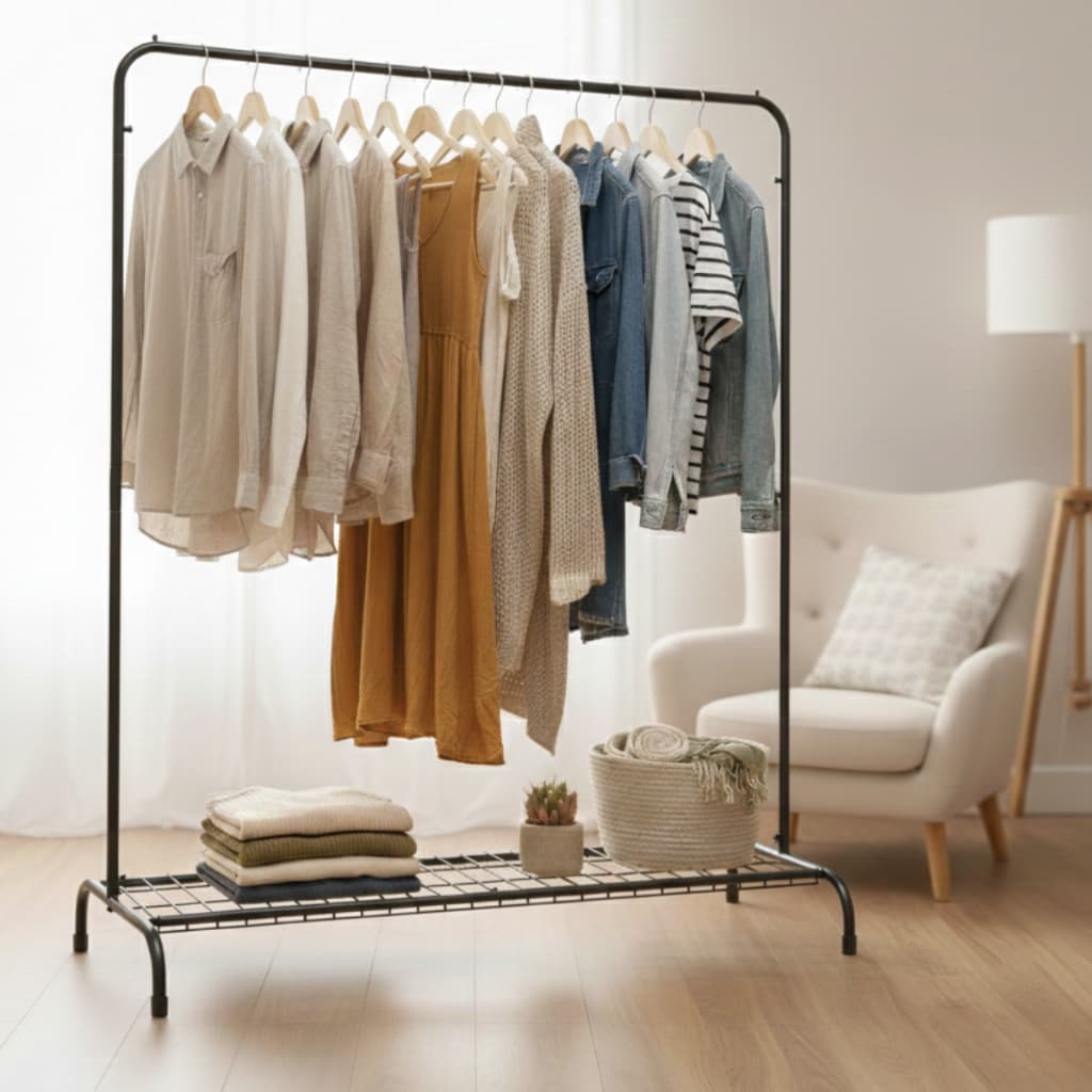 Arara Cabideiro Expositor de Roupas Reforçada de Altura 145cm + Sapateira Premium Metal Aço Carbono - Suporta 25kg