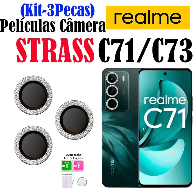 Kit (3 * Pecas)Película Câmera Strass C71/C73 Realme Protetor da Lente com Diamante Brilhente