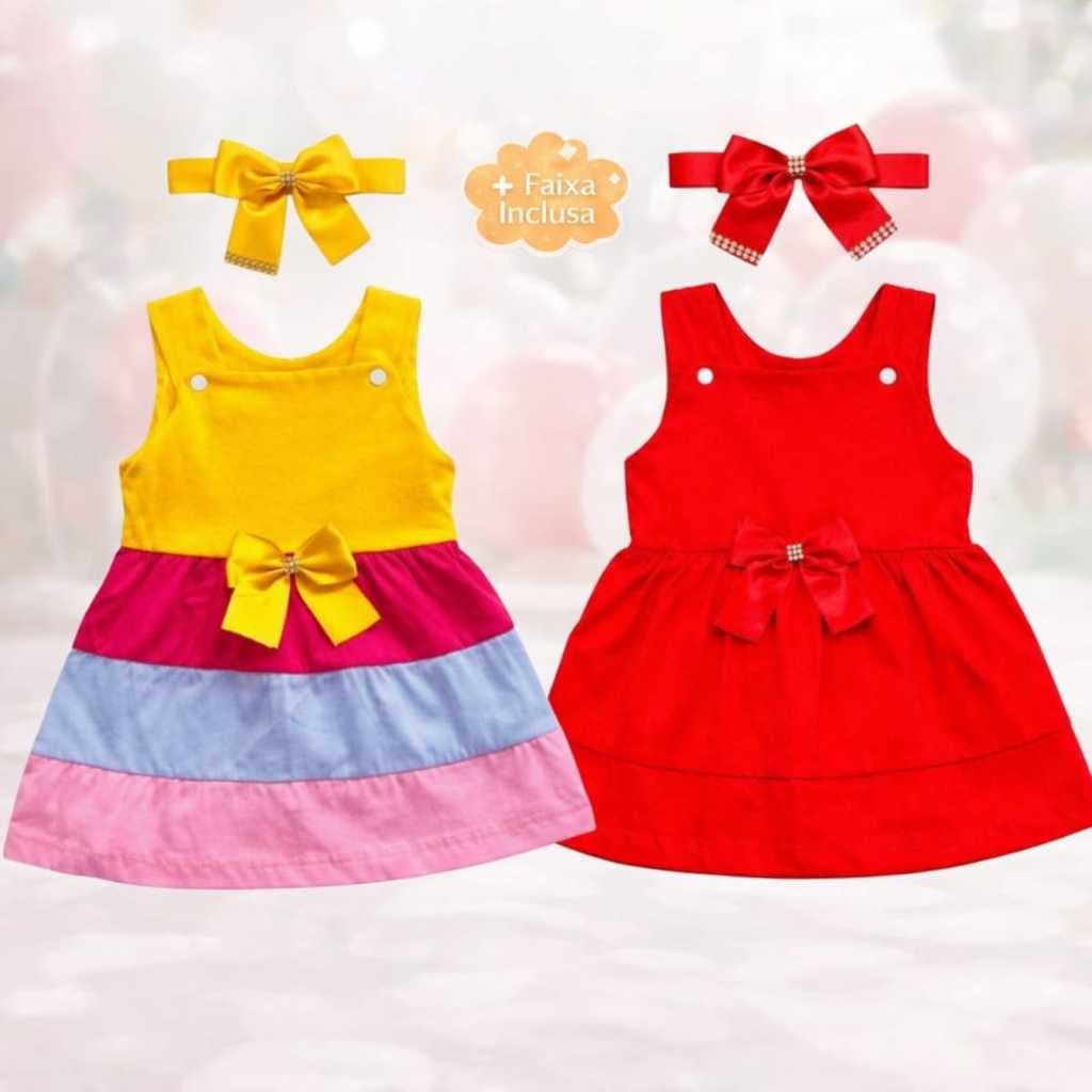 Vestido Bebê Verão Calor Barato Casual + Faixa Confortavel 3 a 6 Meses Menina Reborn