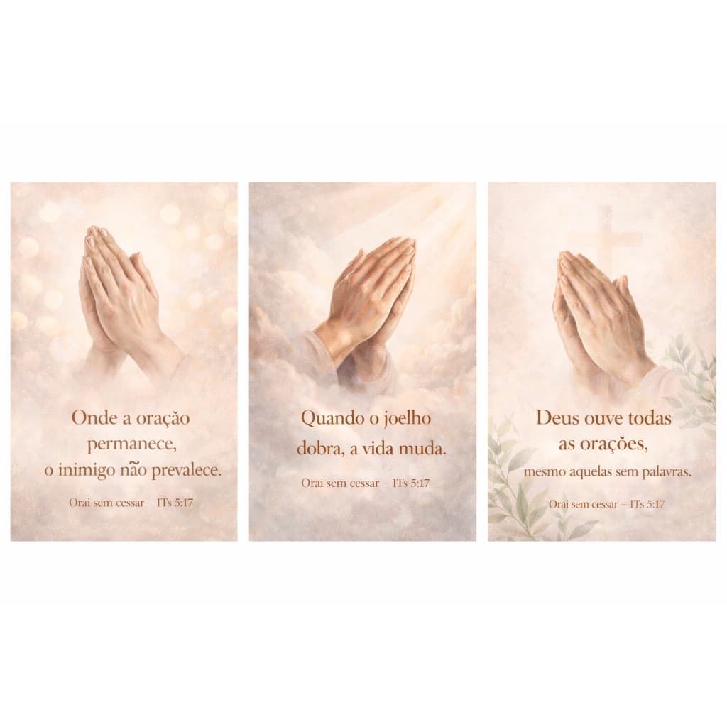 Quadro Decorativo 3p orações Deus ouve todas orações decoração religiosa