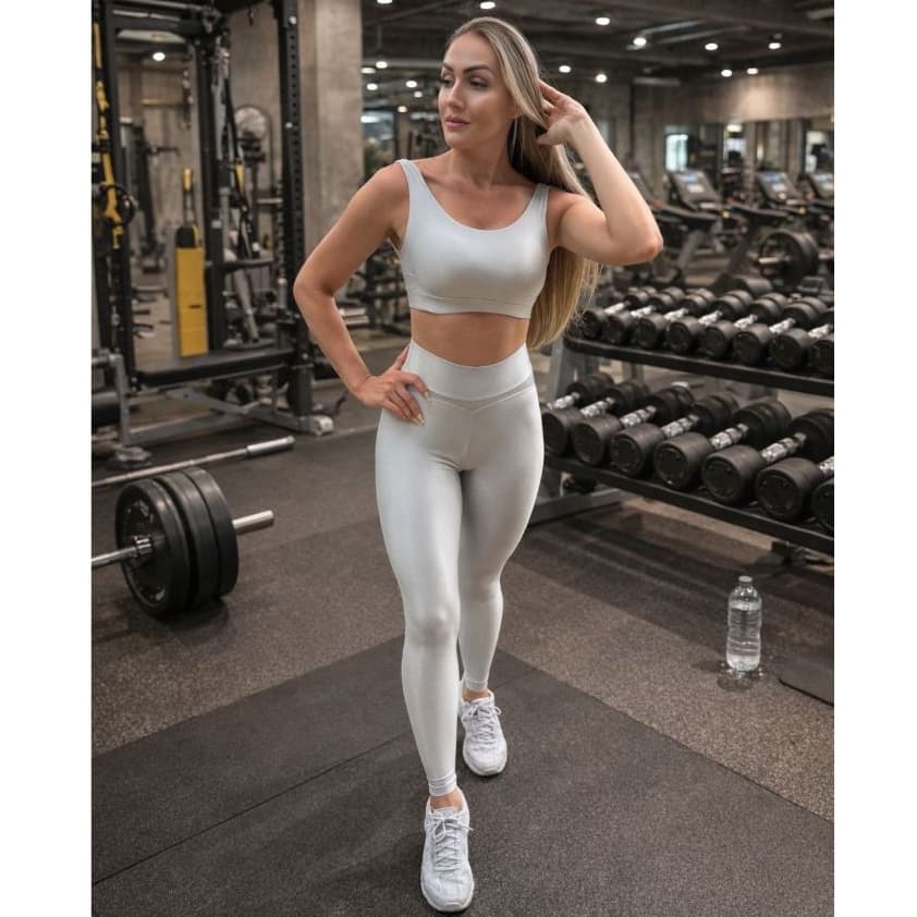 Conjunto Fitness Feminino Tecido Premium Malha Preto Academia Brilhoso Canelado