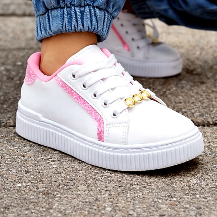 Tênis Infantil Menina Casual Feminino Branco Rosa Anatômico Antiderrapante