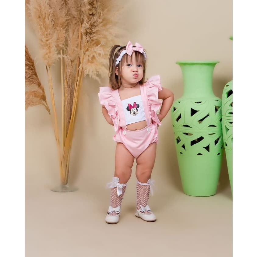 Macaquinho Infantil Menina + Tiara | Roupa de Menina 06 Meses, 08 Meses, 1 Ano, 2 Anos