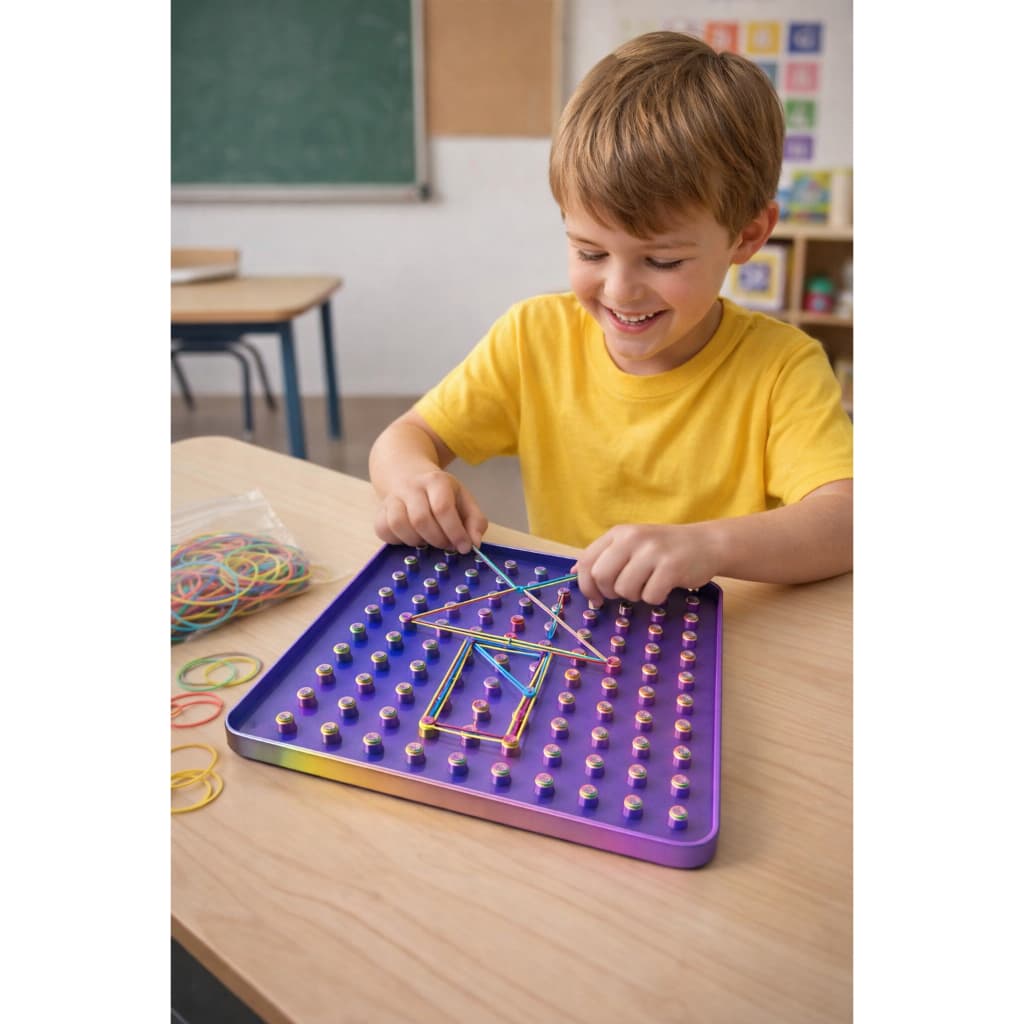 Geoplano Educativo Infantil com Pinos e Elásticos – Brinquedo Didático Geometria, Coordenação e Criatividade