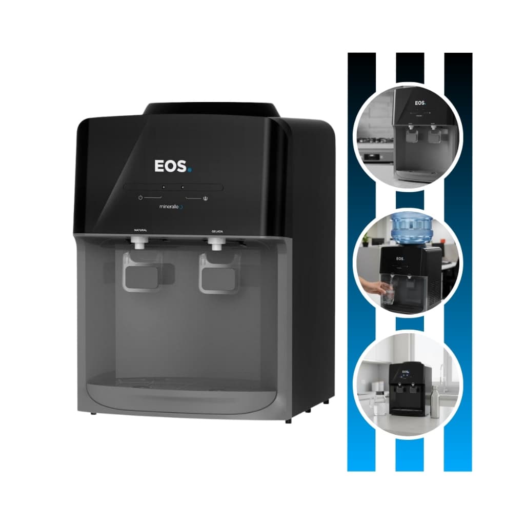 Bebedouro de Mesa Para Garrafão Mineralle Potência de 65W EBE03P Bivolt Capacidade Até 20L Preto EOS