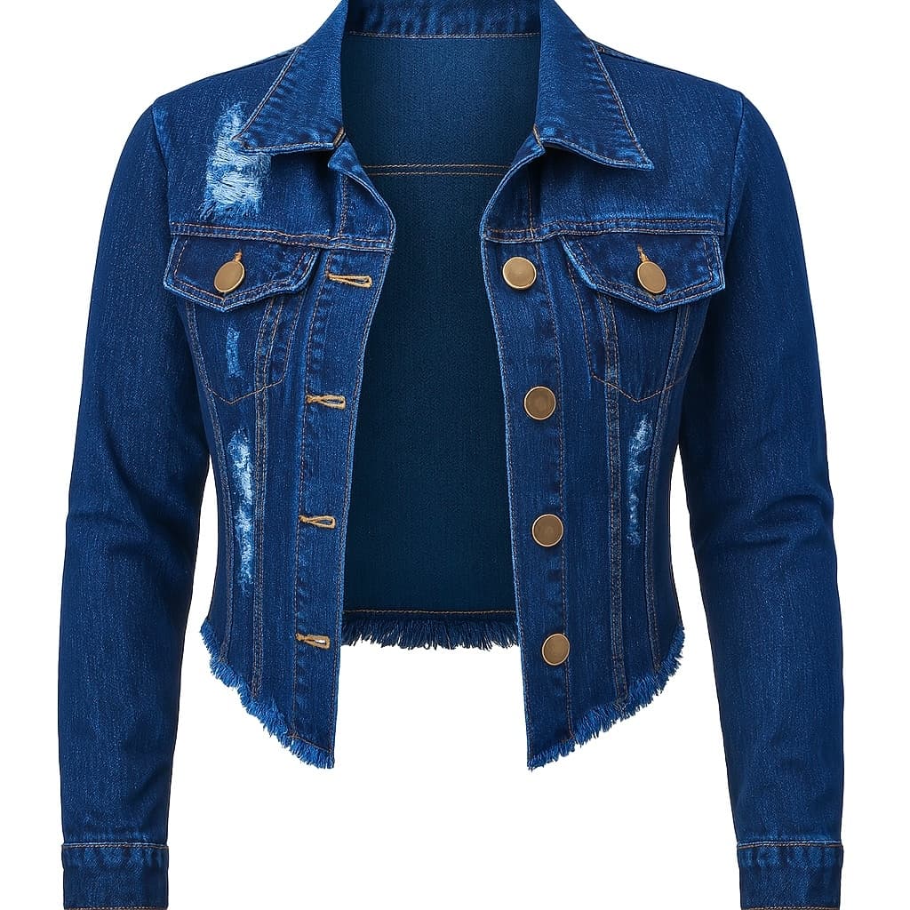 Jaqueta Jeans Feminina Denim Escura Manga Longa Linha Premium