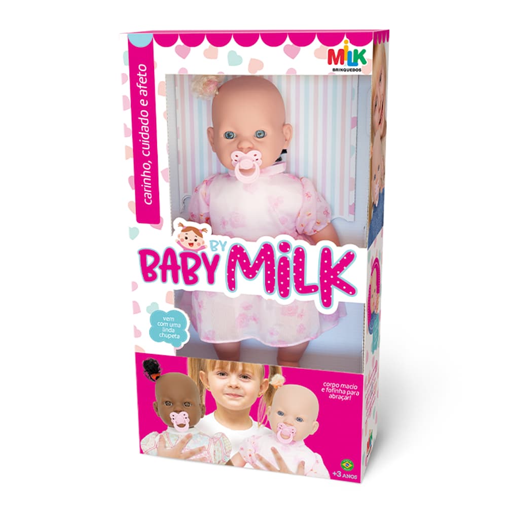 Boneca Baby By Milk com Chupeta e Roupinha de Vinil Super Macio Milk Brinquedos ref.975