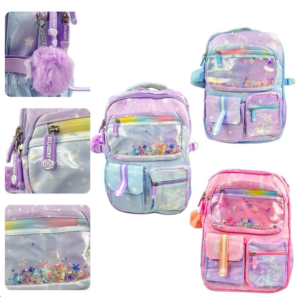 Mochila De Costa Bolsa Escolar Fada Escolar Grande Abertura 180° (Azul)