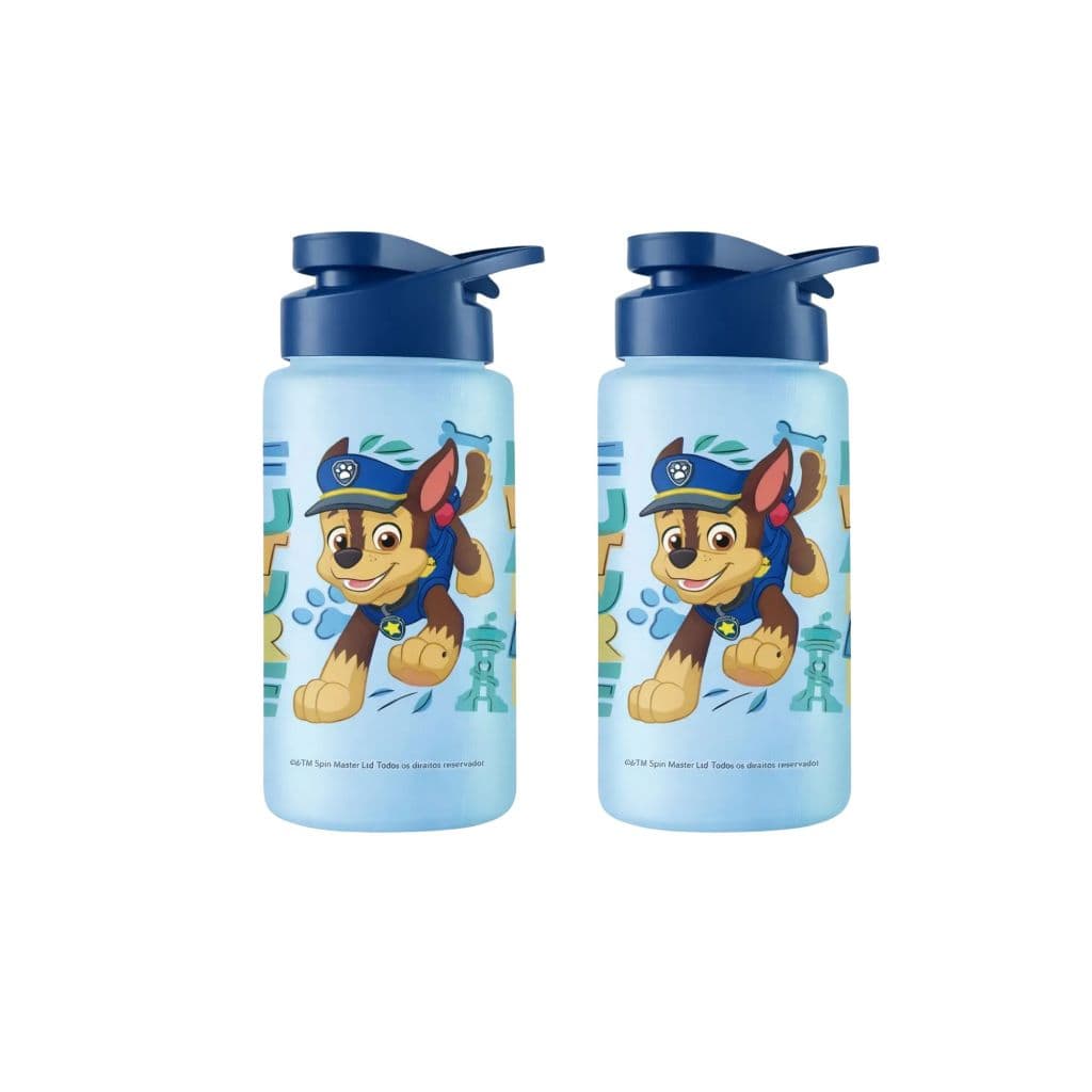 Kit 2 Garrafa Plástica Squeeze Sport Infantil Chase Azul 500ml Coleção Patrulha Canina BPA Free