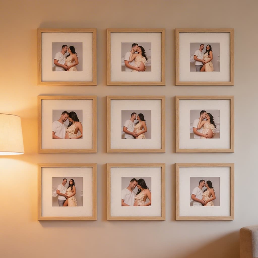 kit 9 Quadros Decorativo Moldura 30x30 Foto 15x15cm Com Paspatur Moldura Decoração Elegante