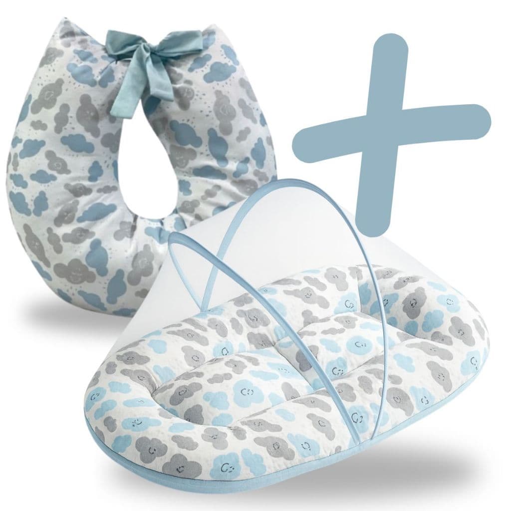 Berço Portátil Ninho Redutor Bebe + Almofada Amamentação Kit 2 Peças Enxoval Menina Menino Rosa Azul