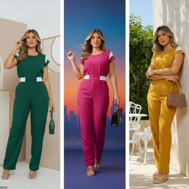 Conjunto Feminino tecido Duna Linho Com Detalhe Nas Mangas E Cintura Com Elástico Na s Costas