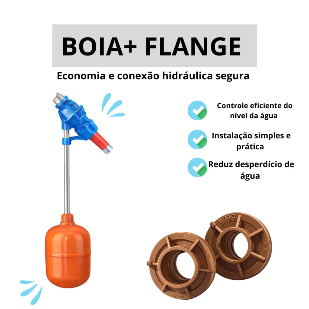 Kit Boia Bloqueadora de Ar + Flange 50mm e 25mm Evita Retorno Economiza Agua Caixa dAgua Protecao B