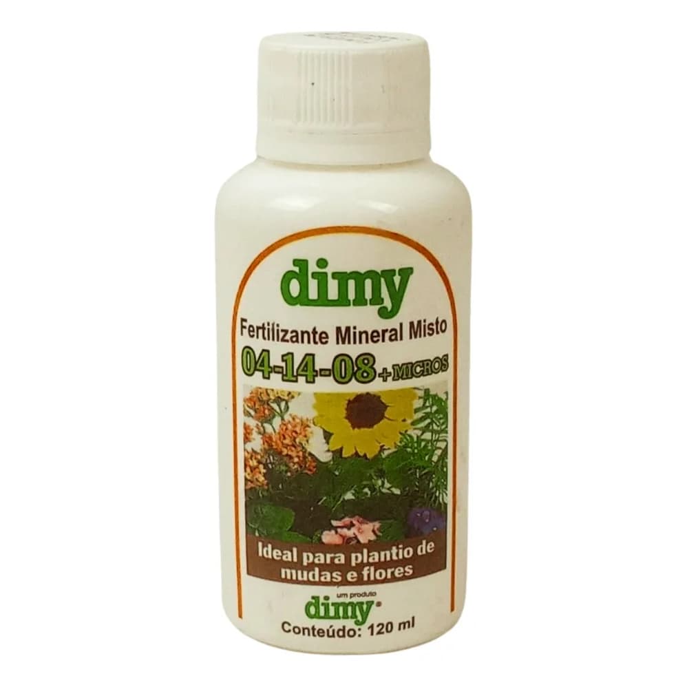 Dimy Adubo Líquido NPK 04-14-08 120ml Fertilizante Concentrado para Flores Hortas e Frutíferas