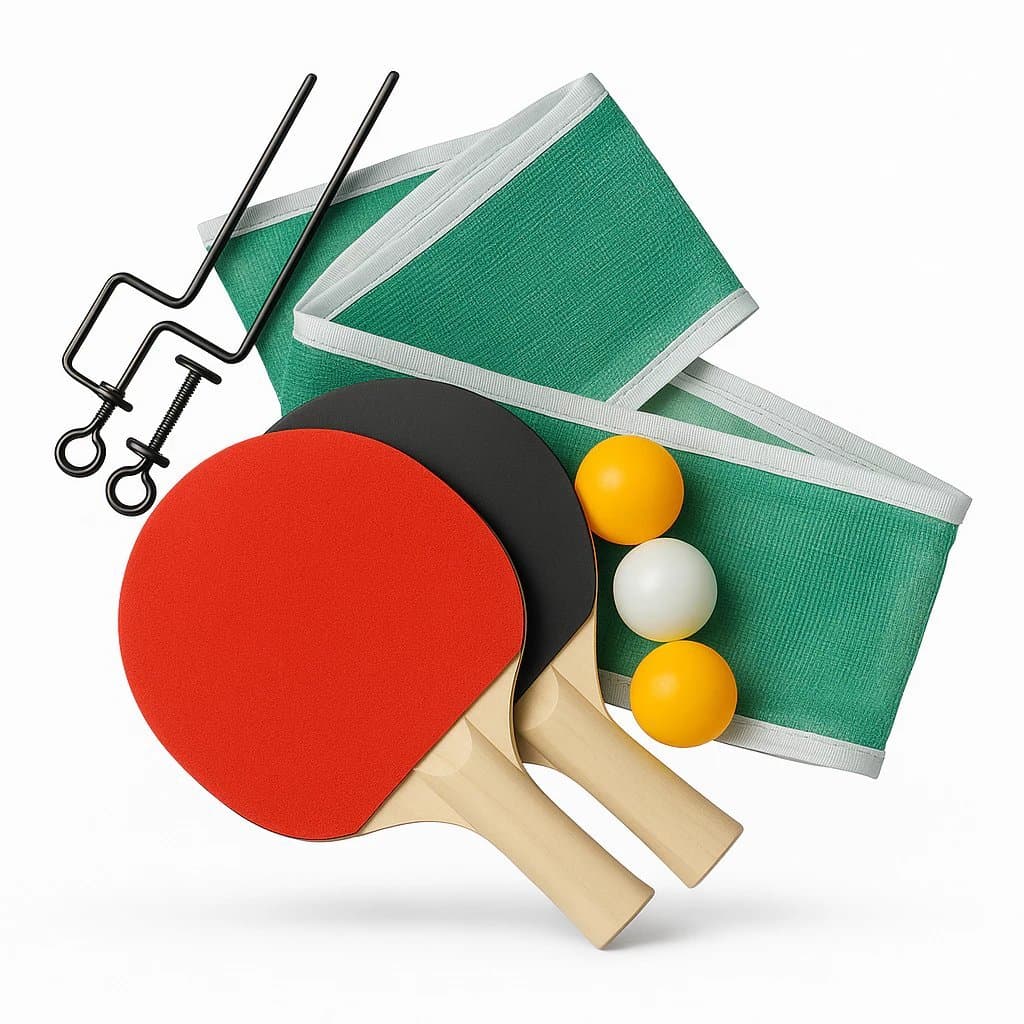 Kit Ping Pong Completo com 2 Raquetes, 3 Bolinhas, Rede e Suporte Ajustável, 32x19cm