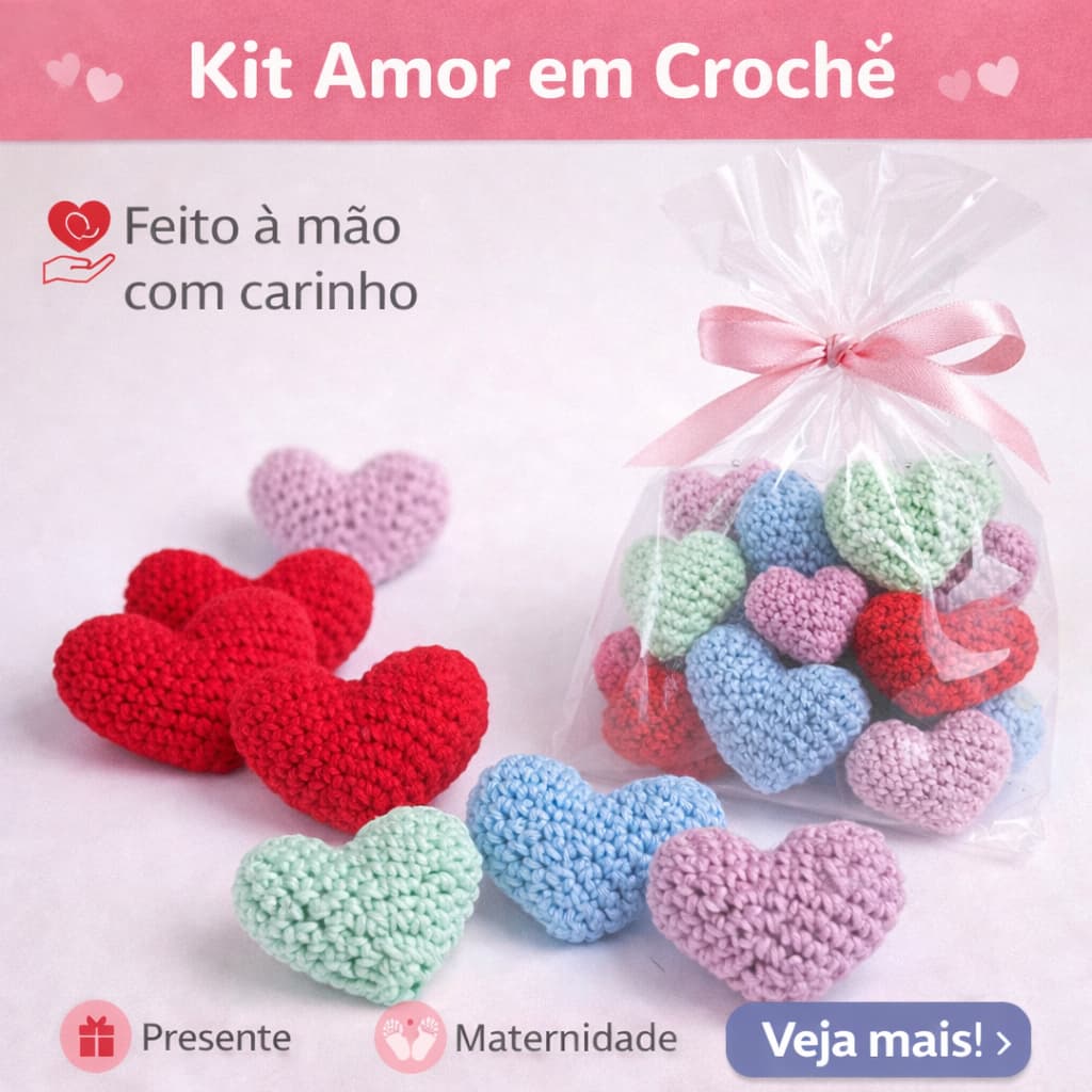 Coração Amigurumi 4,5 cm Artesanal Lembrancinha Presente Kit1,2,4 unidades Promoção/Mobile/Varal/decoração