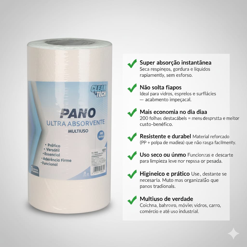 Rolo de Pano Multiuso 50/100/200 folhas Alta Absorção Pano de limpeza descartável