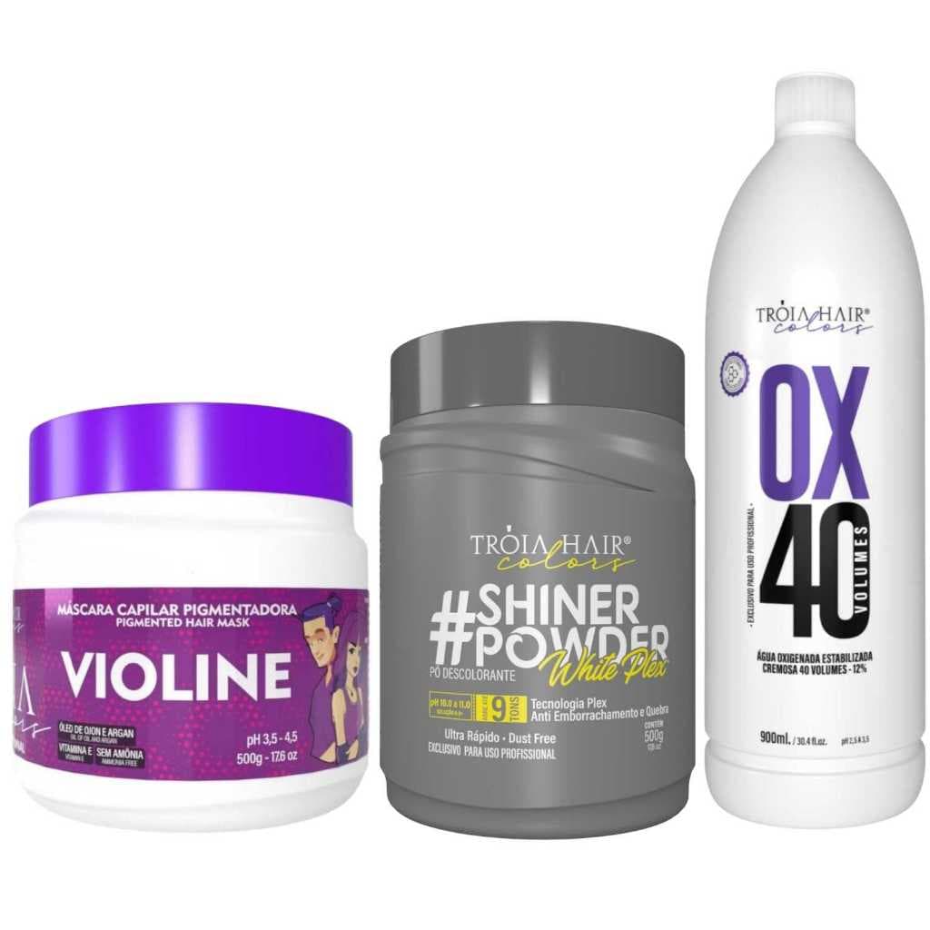 Pó Descolorante Premium 500g + OX 40 900ml + Troia Colors Violine 500g - Troia Hair