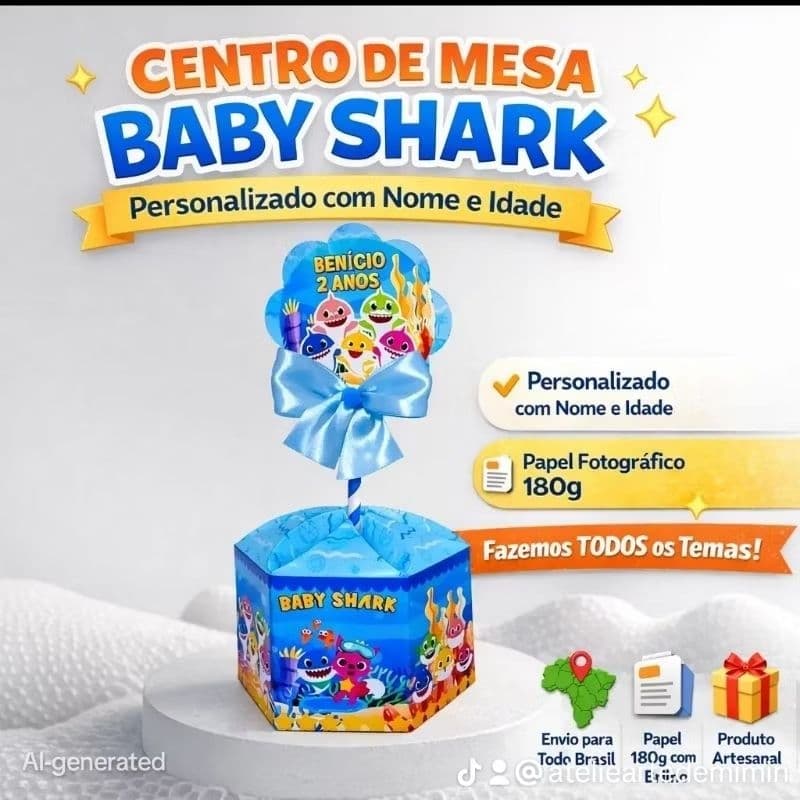 Centro de Mesa Baby Shark Personalizado Lembrancinha Festa Infantil Kit 10 – Todos os Temas