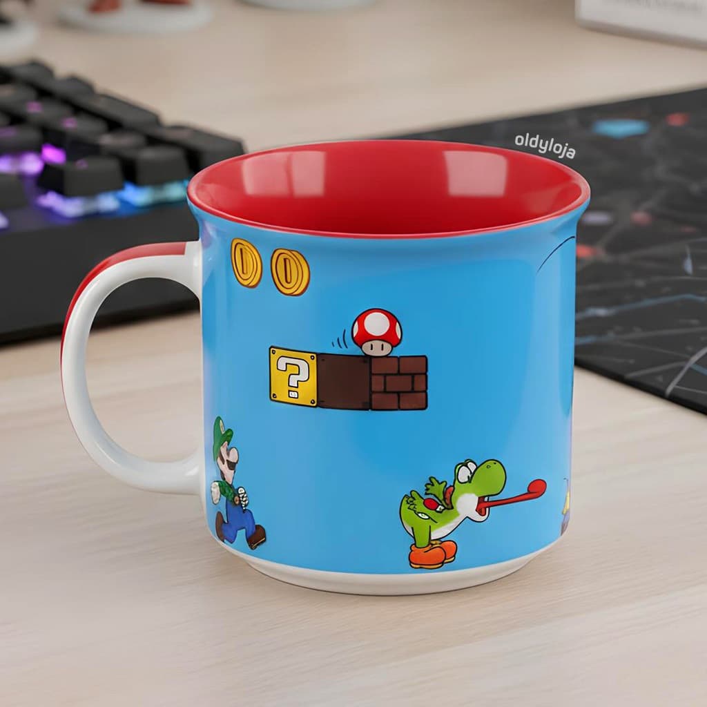 Caneca Super Mario Yoshi Luigi Fase Video Game Cerâmica 350ml Oficial Presente Gamer Licenciada