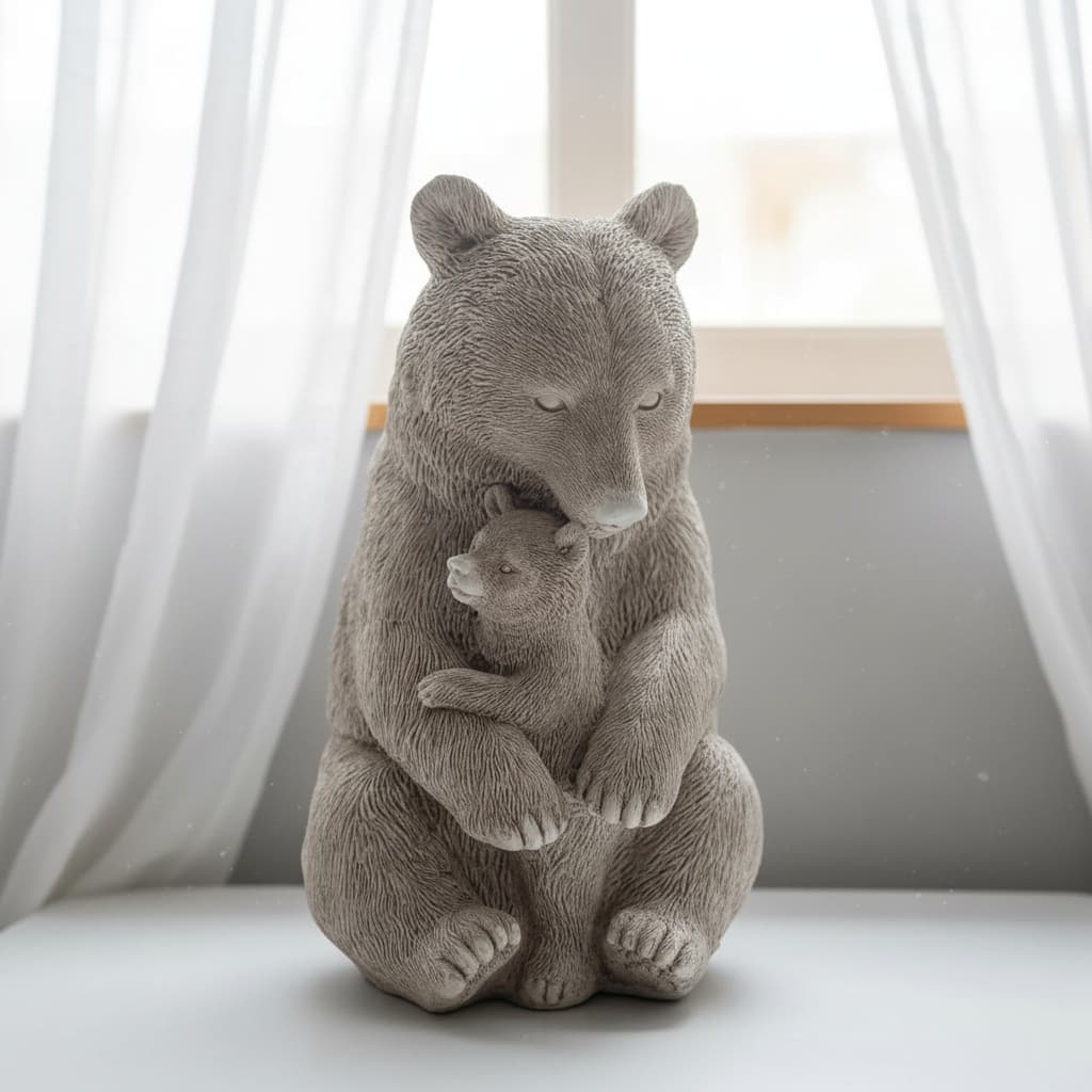Estatua Escultura FAMILIA URSO COM FILHOTE BEBE | Peça Decorativa Amor Proteção União Abraço Afeto