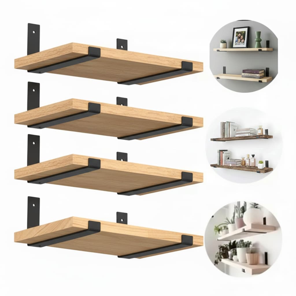 Kit 2 ou 4 Prateleira Industrial Com Mão francesa de ferro invertida Nicho Decoração rustica
