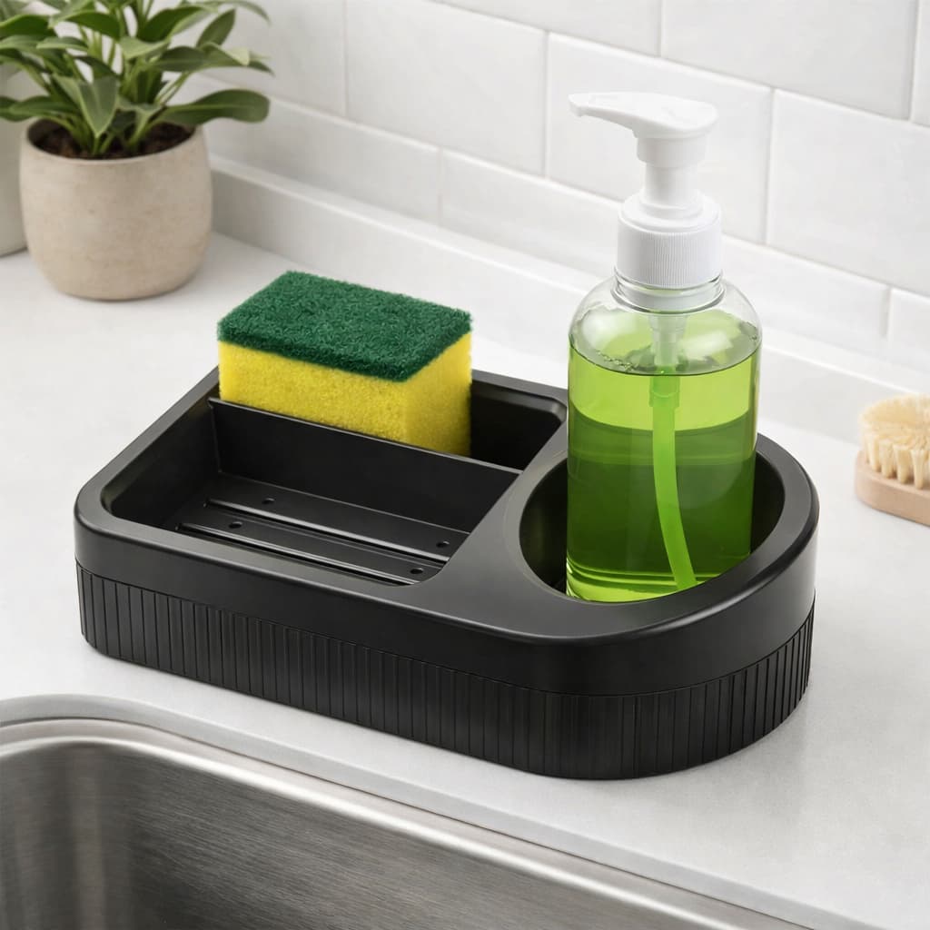 Porta Sabão Detergente E Esponja Para Pia De Cozinha Preto Preto