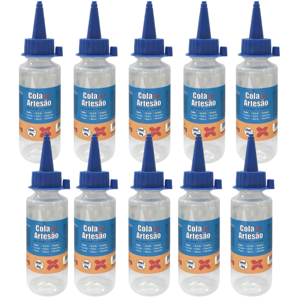 Cola Silicone Artesão Líquida 60ml Kit Com 12 Unidades Transparente Artesanatos Material Escolar