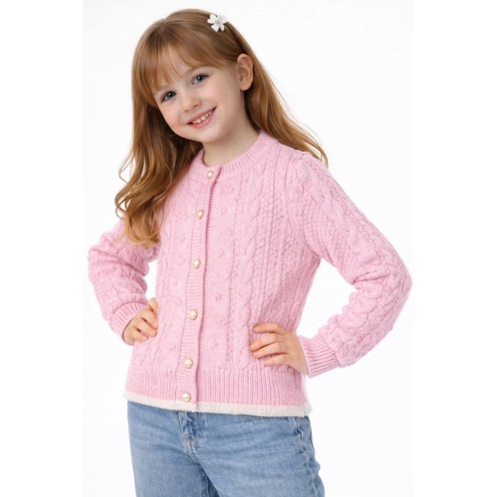 Casaquinho Cardigan Infantil Feminino Tricot Trabalhado Botões Inverno Confortável Estiloso Menina