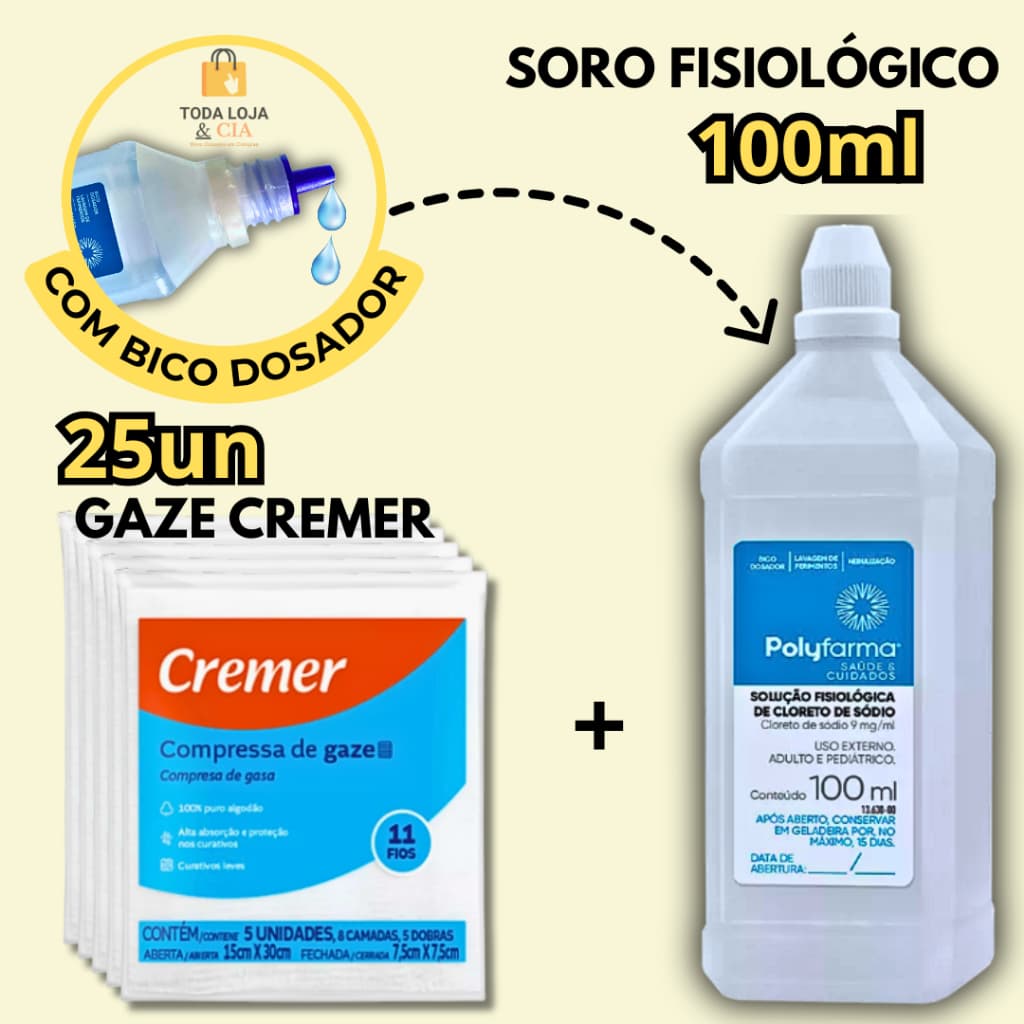 Soro Fisiológico Gaze Cremer Kit Higiene Bebê Cuidados 25 Gaze Cremer 1 Soro 100ml