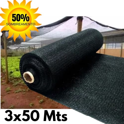 Sombrite 50% 3x50 Metros para Horta Jardim Estufa Viveiro Proteção UV Alta Resistência Tela Sombrite