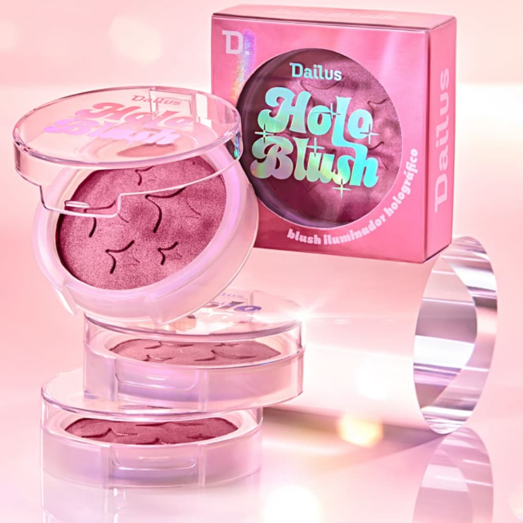 Holo Blush com Iluminador 2 em 1 Brilho Dailus nas Cores Rose, Rouge e Pink