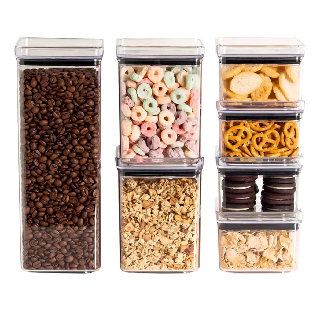 Kit Potes Herméticos Organizador de Mantimentos Transparente 7 Peças Cozinha