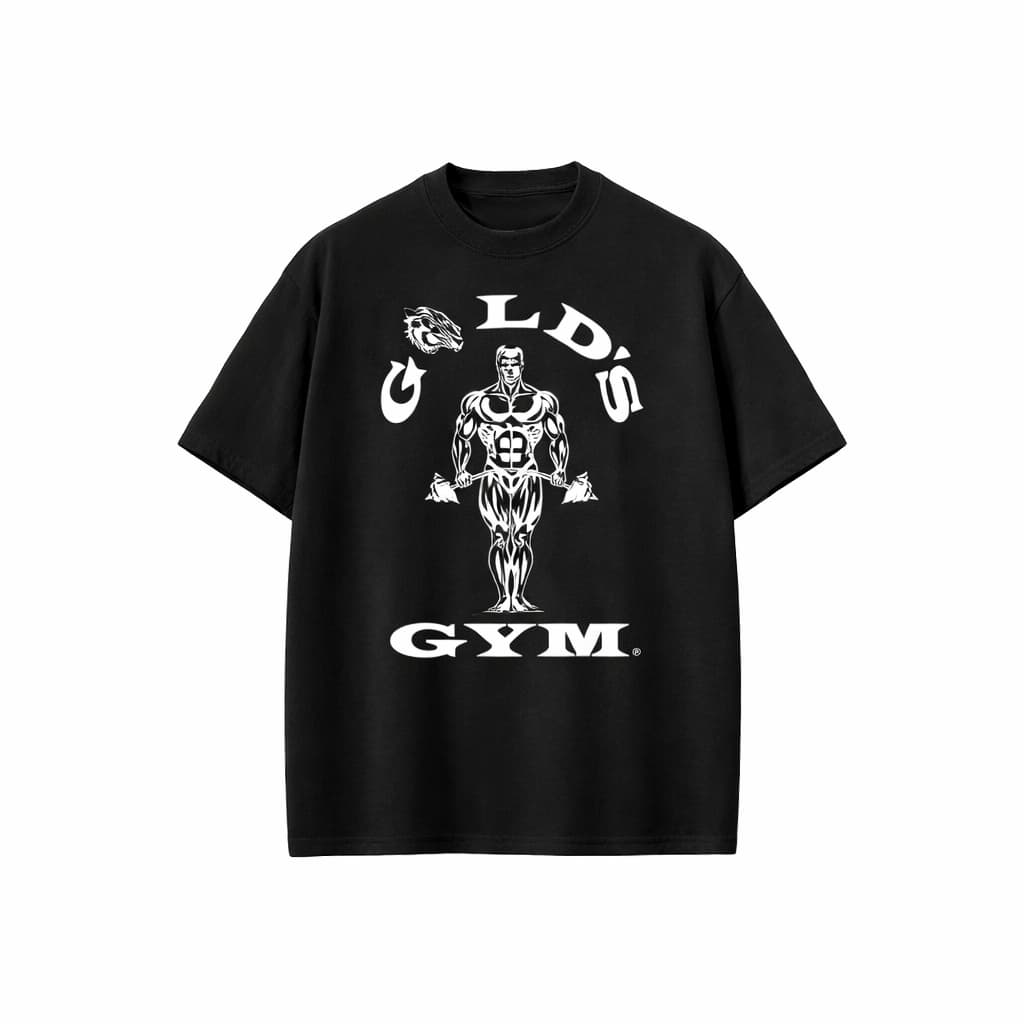 Camiseta Oversized Preta Casual Especial Modelo: "Gold's Gym" - Novidade para Academia 100% Algodão