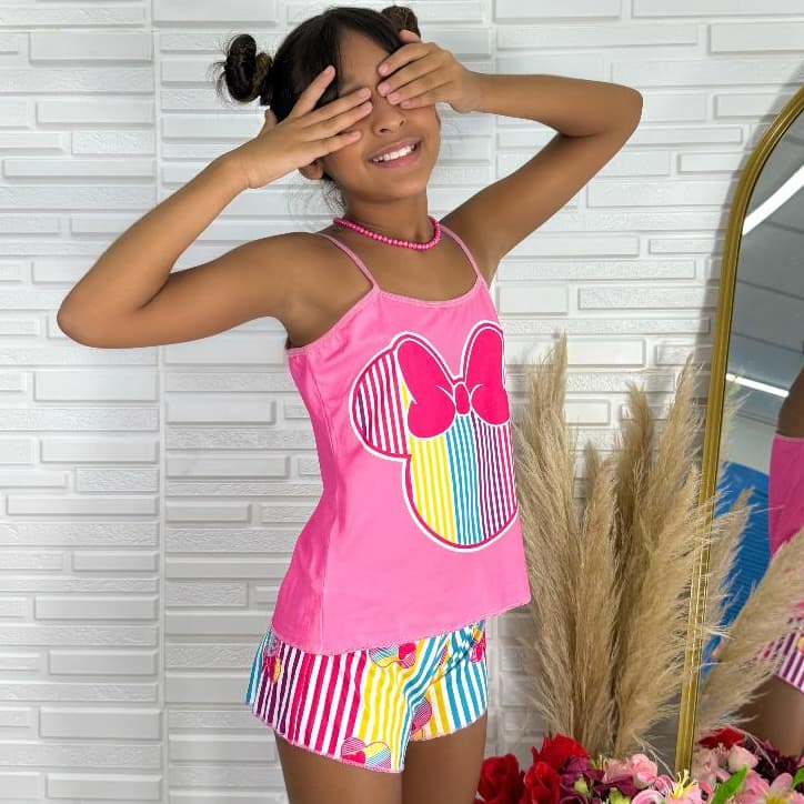 Pijama BabyDoll Regata Moda Menina Infantil Para Dormir Conforto Estampado Kids