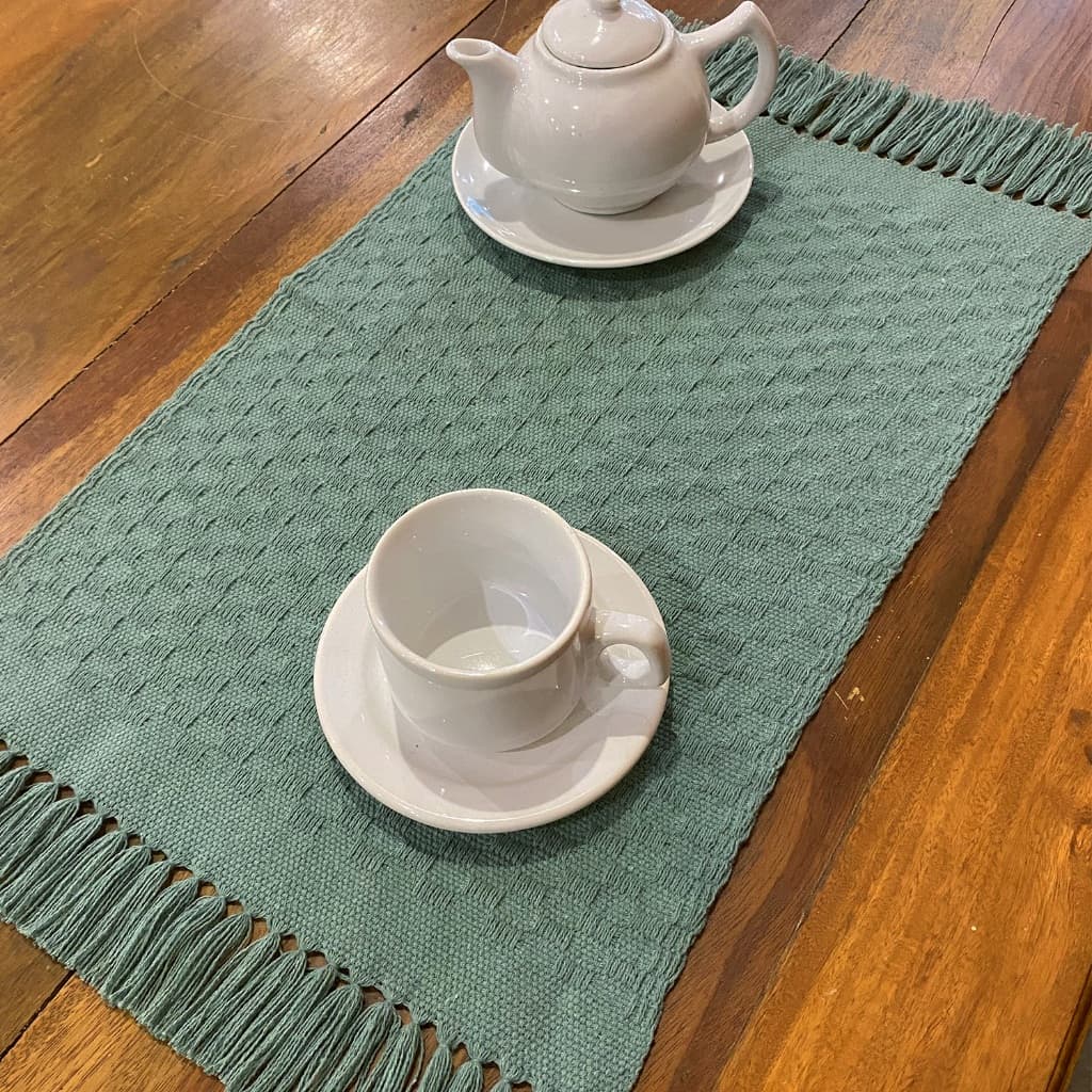 Kit Americano Mesa Sousplat Jogo americano Algodão Artesanal Macio Verde Pistache Boho