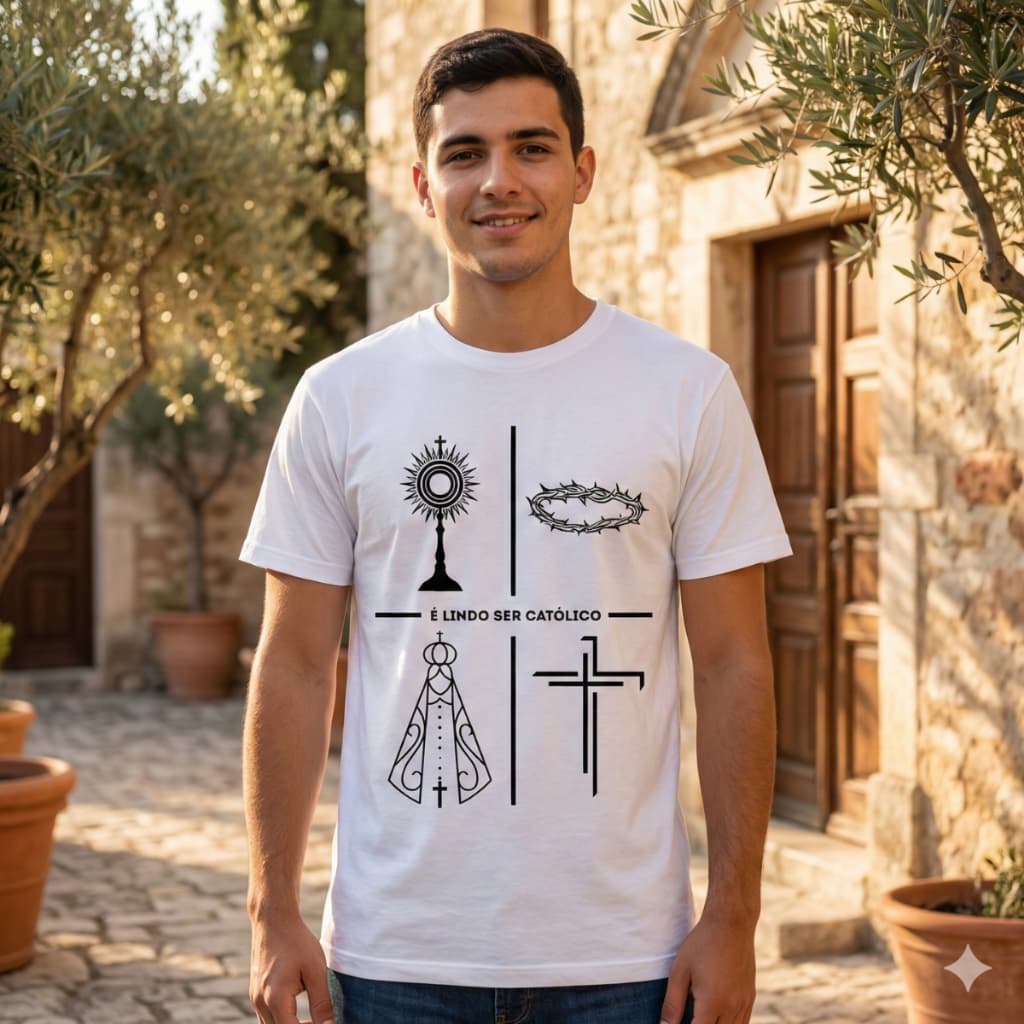 Camiseta Unissex Católica Estampada Minimalista "É Lindo Ser Católico" 100% Algodão Camisa Premium
