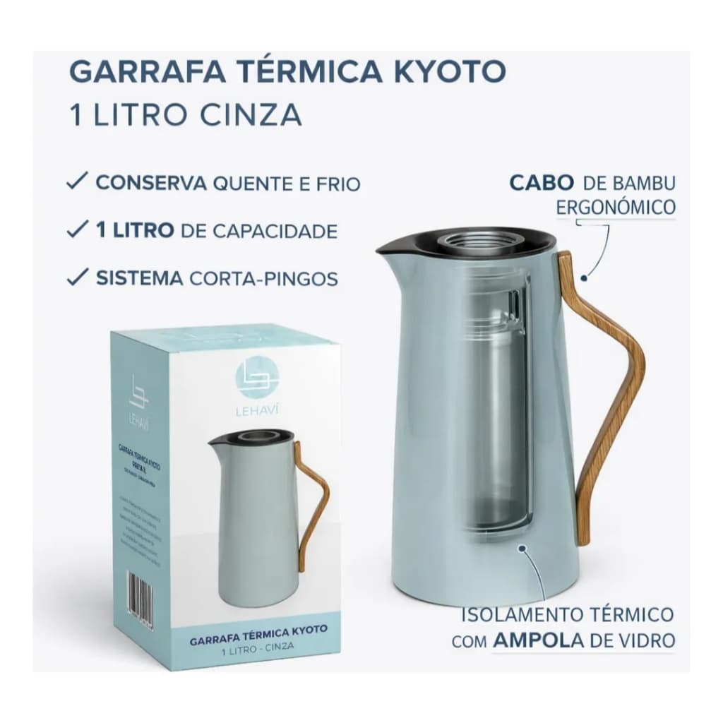 Garrafa Térmica Kyoto 1 Litro Isolamento Térmico Alta Durabilidade Café Chá Chimarrão