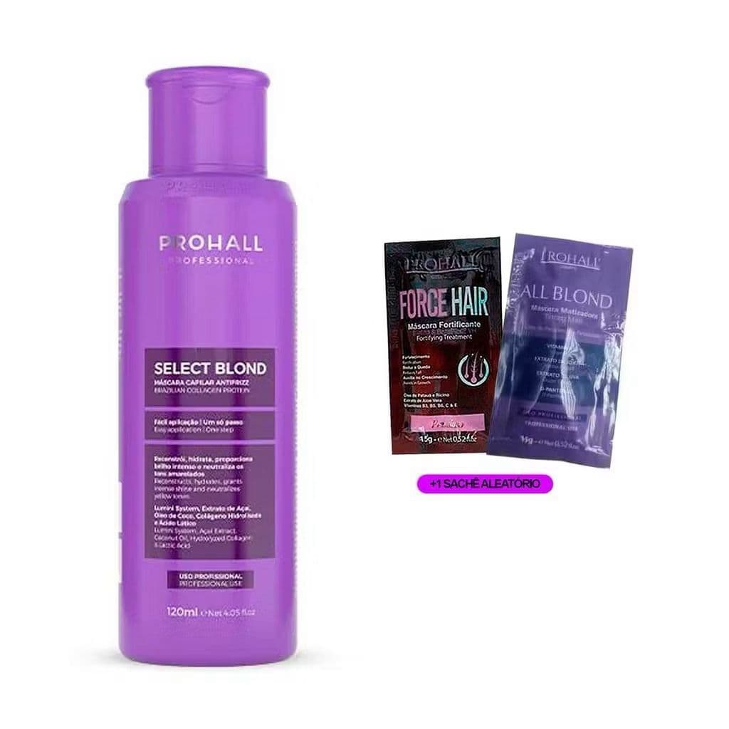 Progressiva Sem Formol Matizadora Orgânica Select Blond Prohall 120ml + 02 Sachês de Brinde