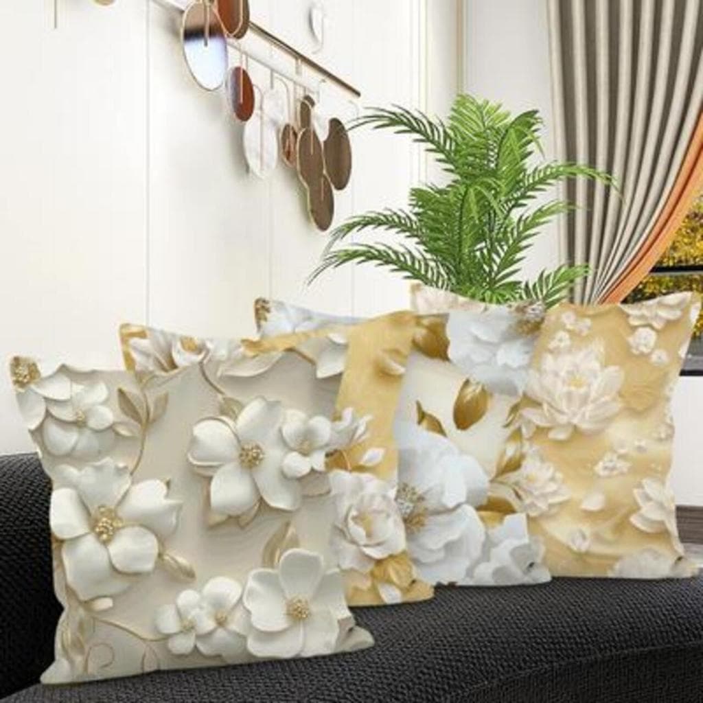 KIT 4 CAPAS DE ALMOFADA 3D FLORAL 45X45 CM DECORAÇÃO SALA SOFÁ CASA