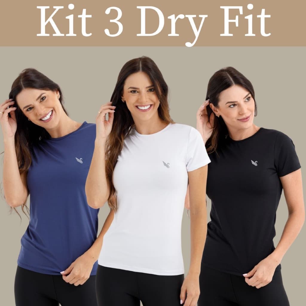 Kit 3 Camiseta Feminina Blusas Dry Fit Blusas Camisas Para Academia Uv 50 do Pao G2