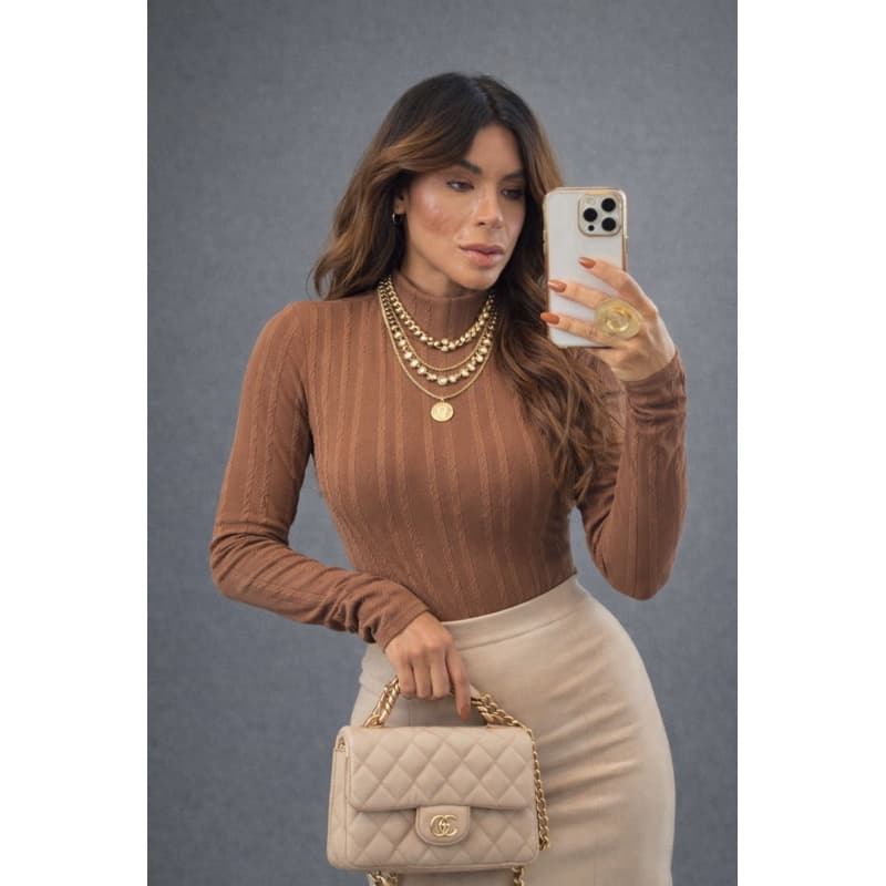 Body Blusa Cacharrel Femenina Manga Longa Segunda Pele Premium Gola Alta