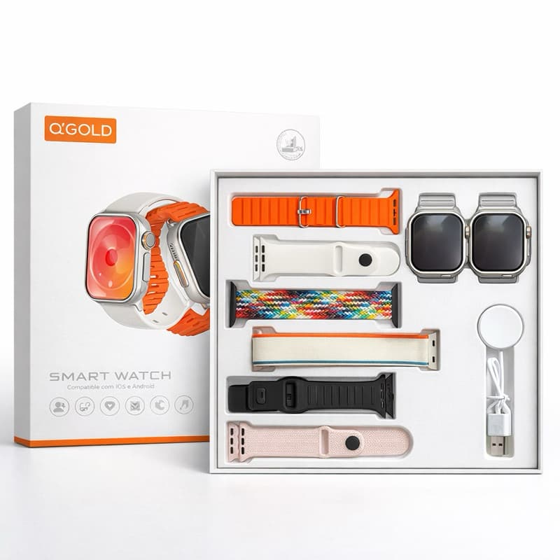 Smartwatch Ultra Laranja Premium – Tela HD,  2 Relogios Design Moderno e Pulseira Esportiva Confortável 🔥⌚