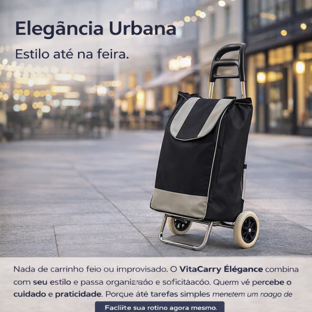 Carrinho de Feira Dobrável VitaCarry Élégance Alta Capacidade Reforçado com Rodas Resistentes Compacto para Mercado#