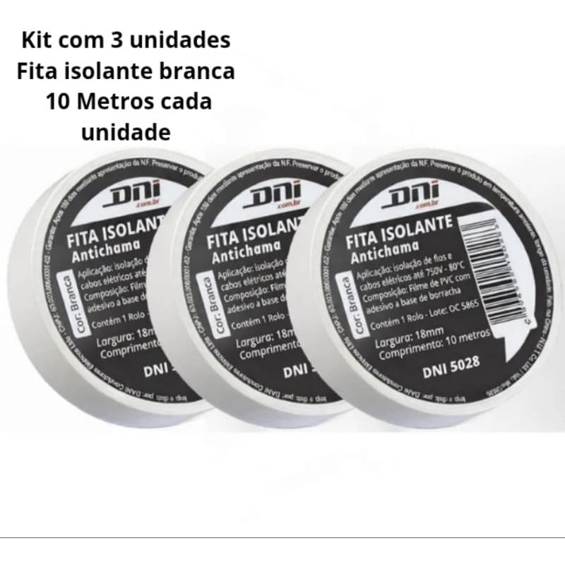 Kit 3 Fitas Branca 10 Metros pvc Fita isolante Elétrica Antichama Resistente a fogo